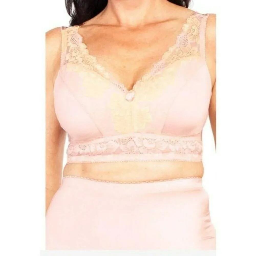 Sheer Shapewear Bra WireFree Pink Pinup Rear Closure Womens Small